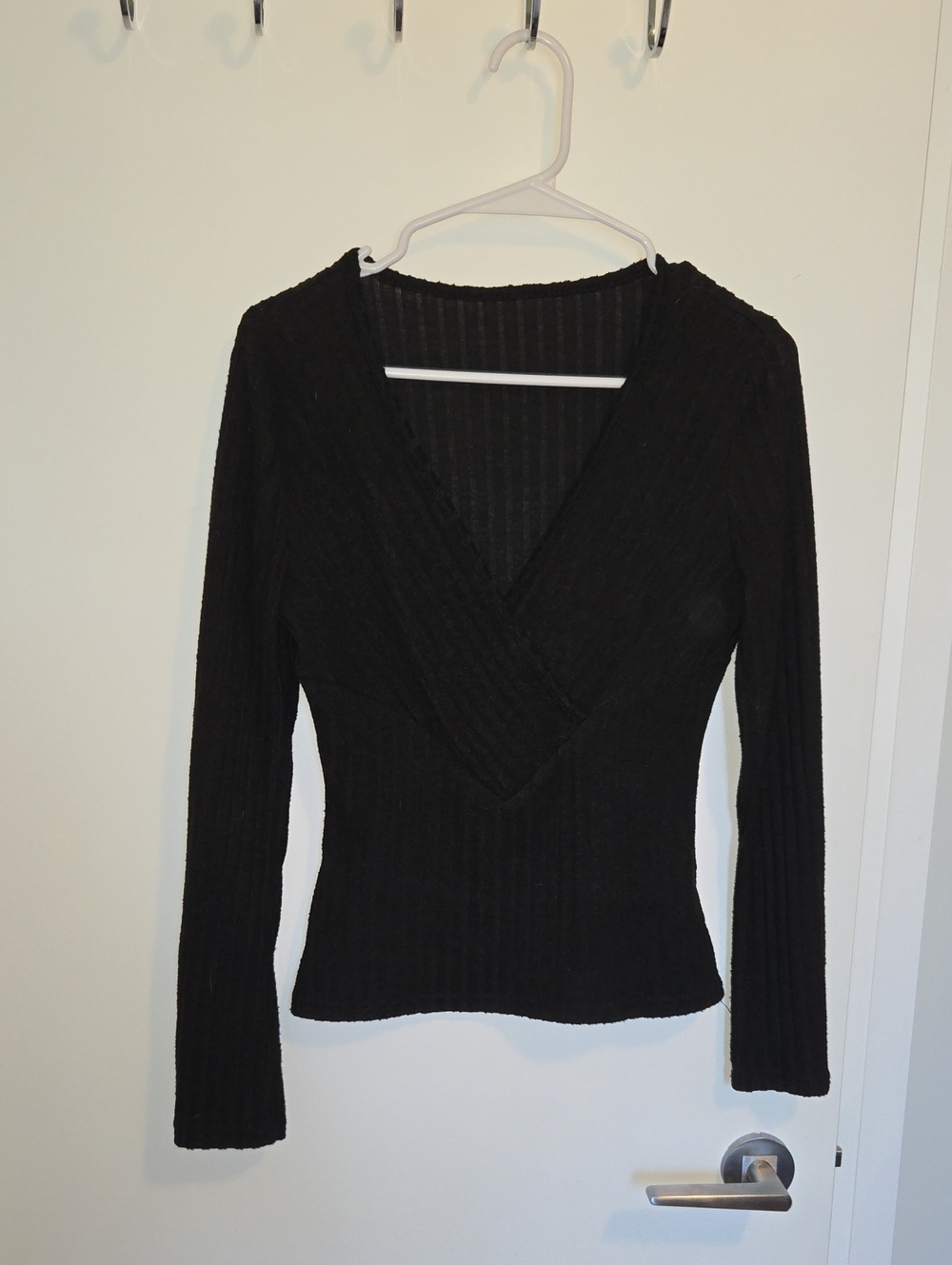 3 For $10 SHEIN Black Ribbed Wrap-Front V-Neck Sweater